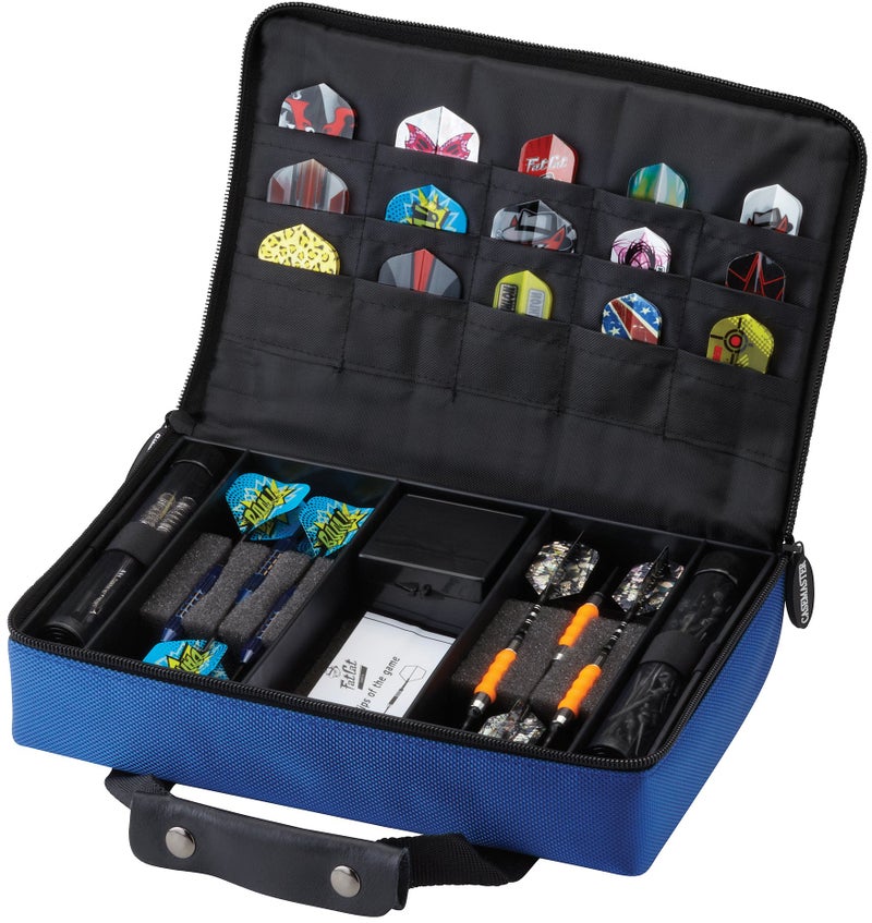 Casemaster by GLD Products Classic Nylon Dart Carrying Case for Steel and Soft Tip Darts, Holds 12 Darts Numerous Other Accessories via Generous Storage Pockets, Tubes and Boxes, Blue, 1 - Image 1